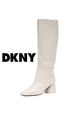 DKNY Cana Block Heel Wide-Calf Knee High Boots Soft White 6.5 Size 6.5 NIB